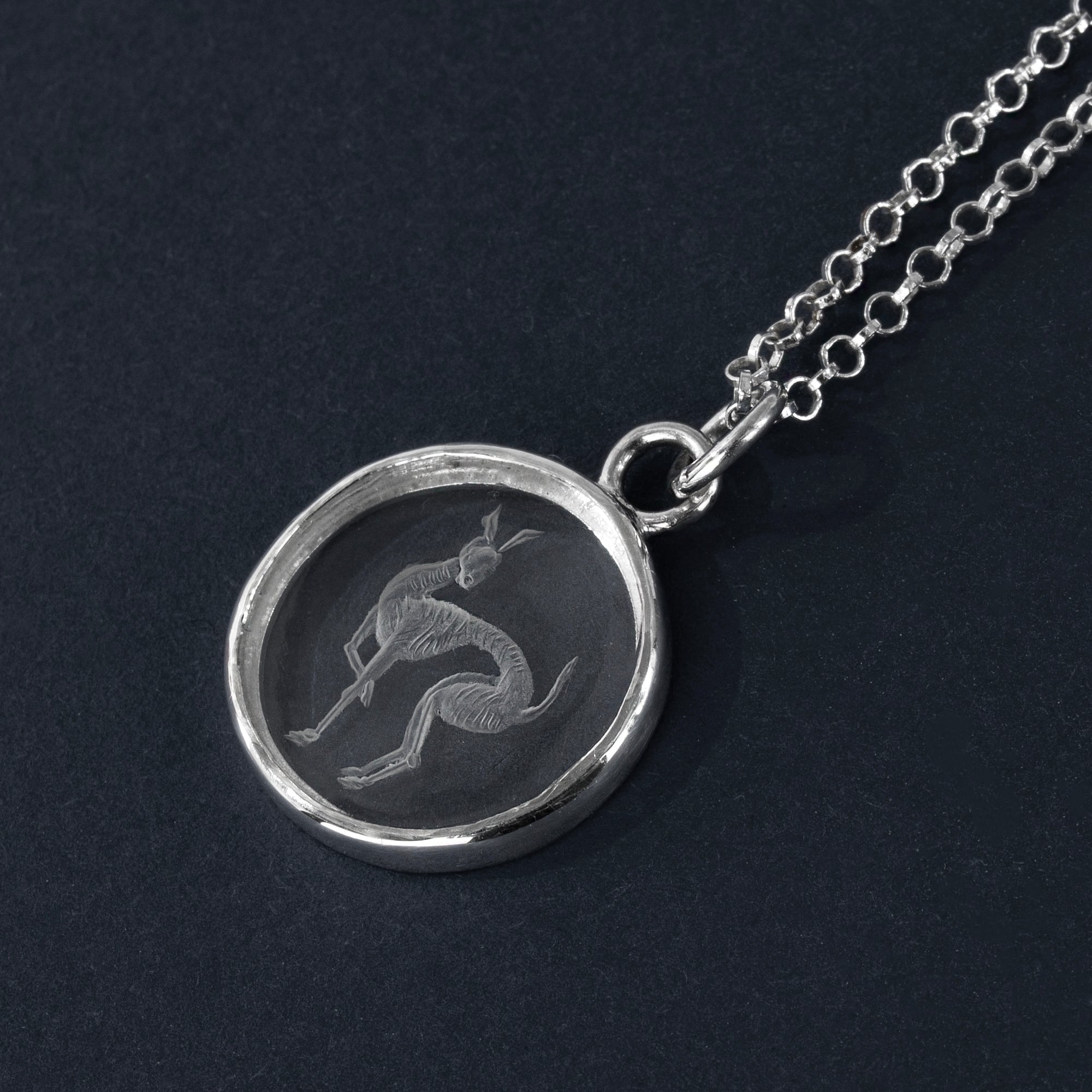 Chaos-Ears Hound in rock crystal intaglio necklace