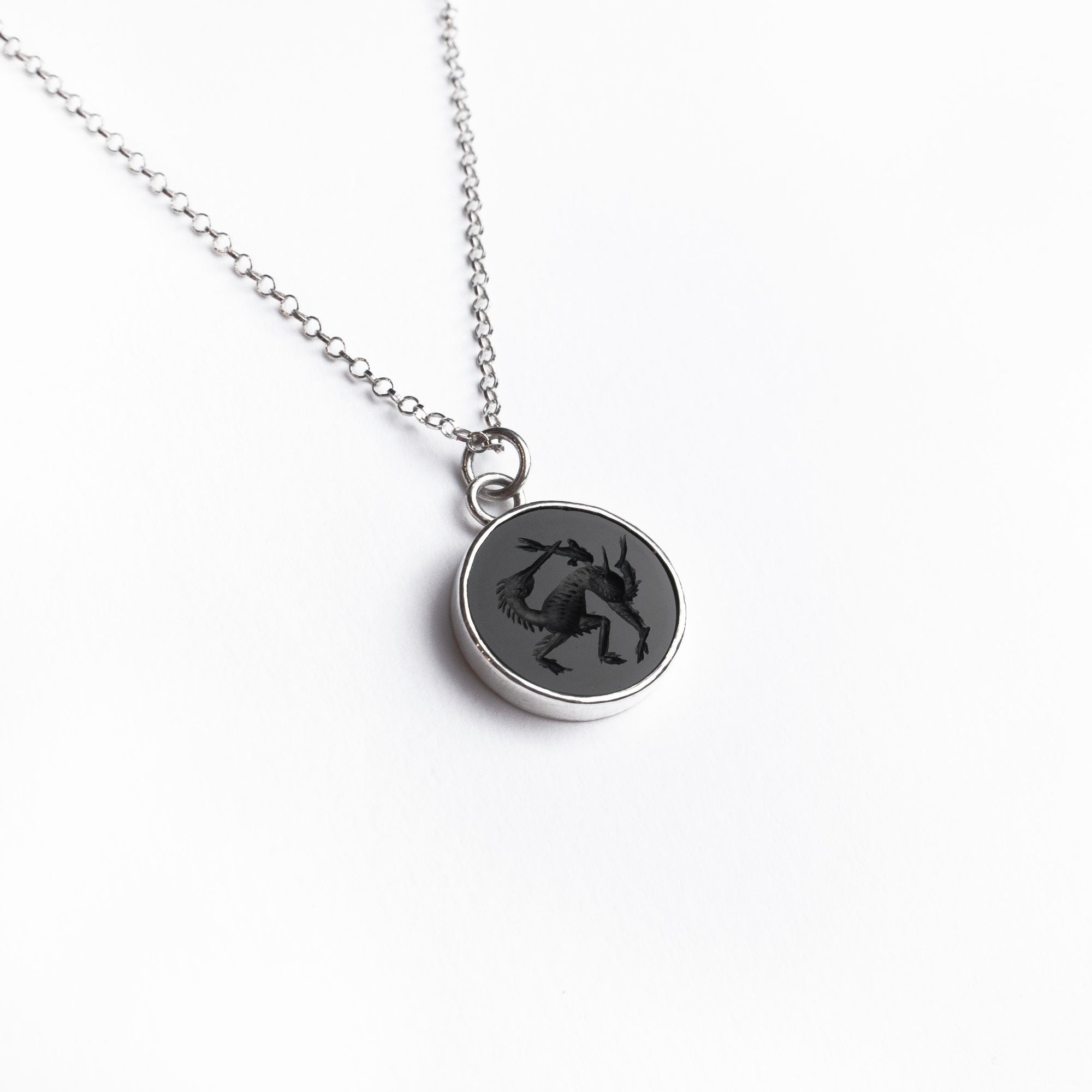 Black obsidian fisher intaglio necklace