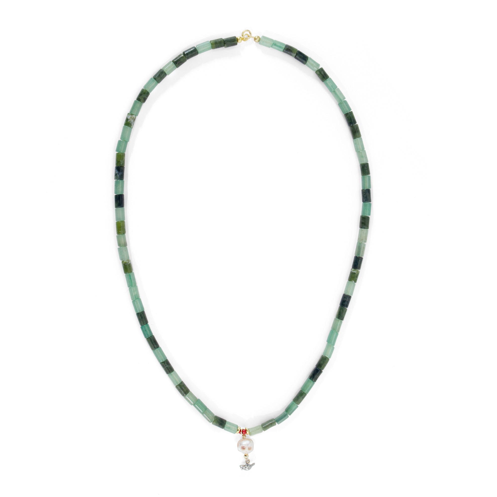 Jade and Green Aventurine necklace with a skull pearl