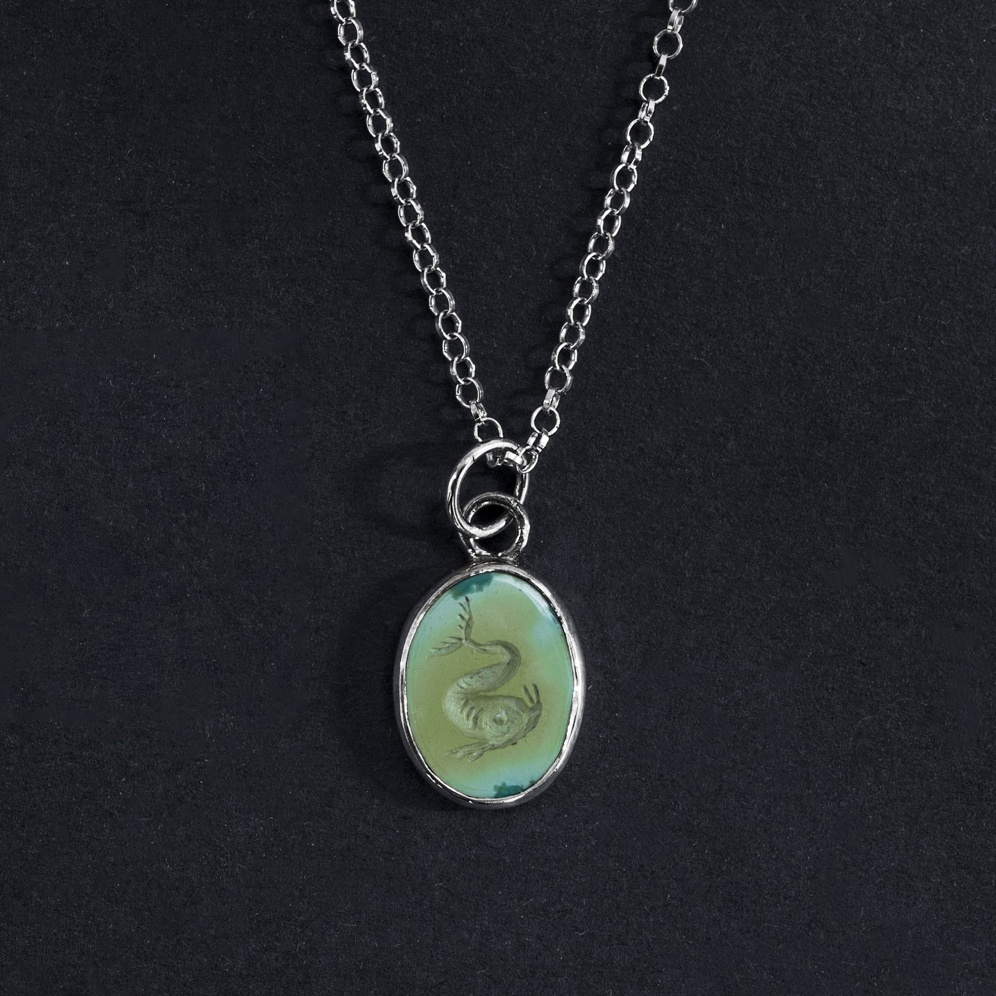 Turquoise Map Monster intaglio necklace