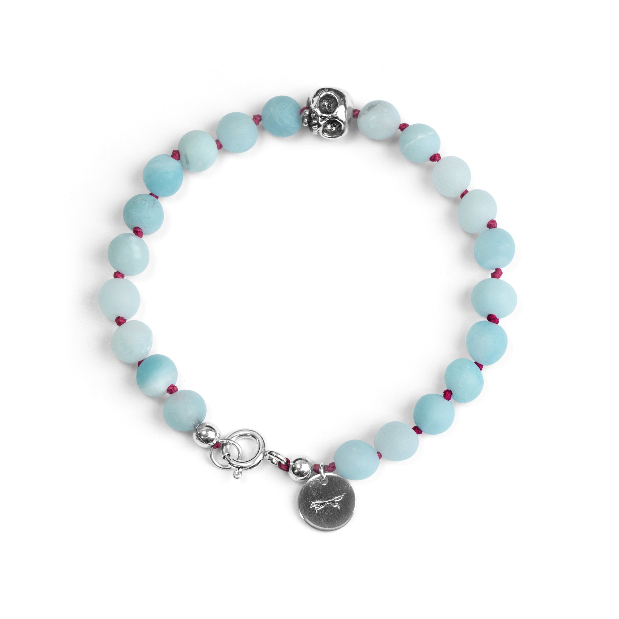 Frosted Amazonite and silver skull bracelet
