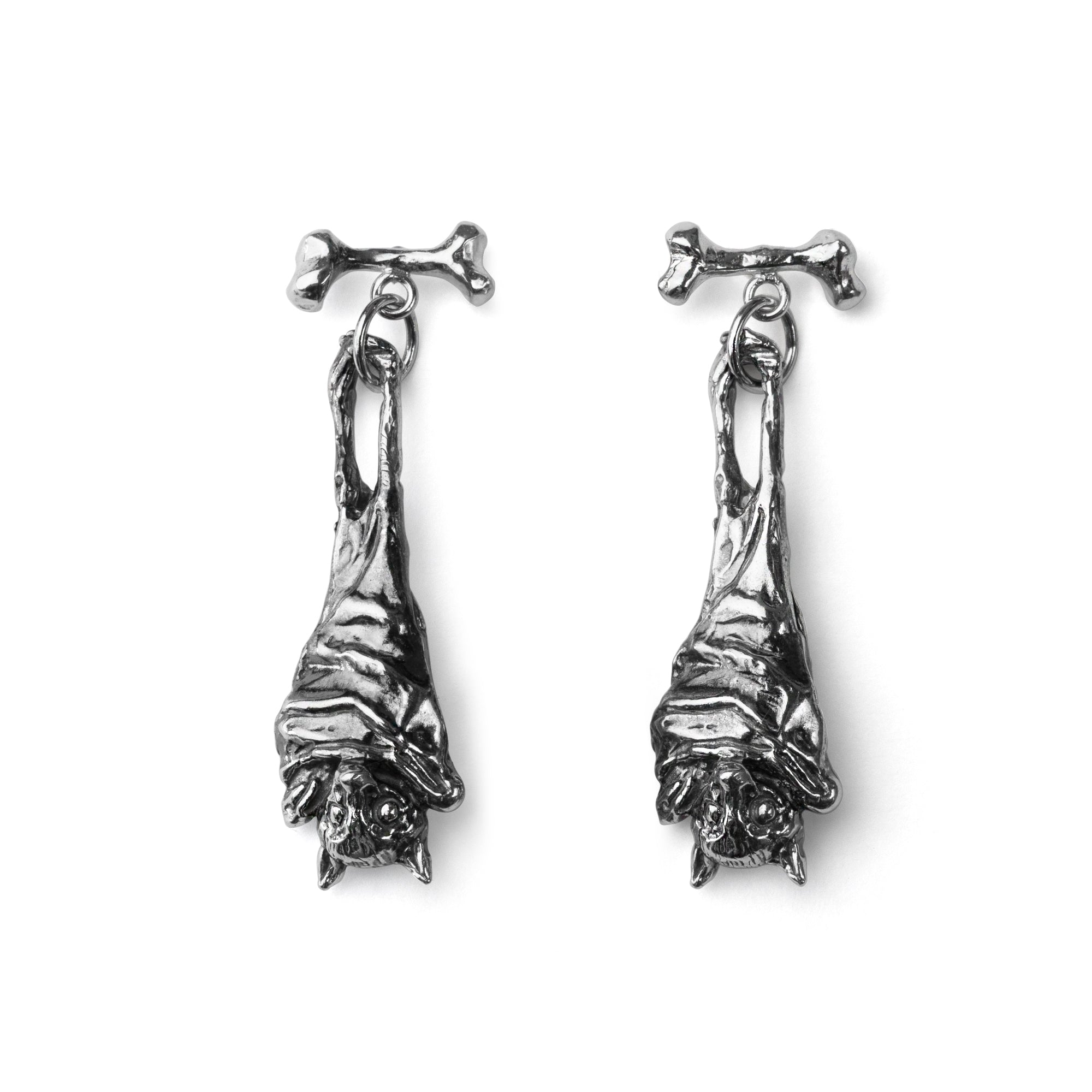 Bone + Bat Silver Drop Earrings