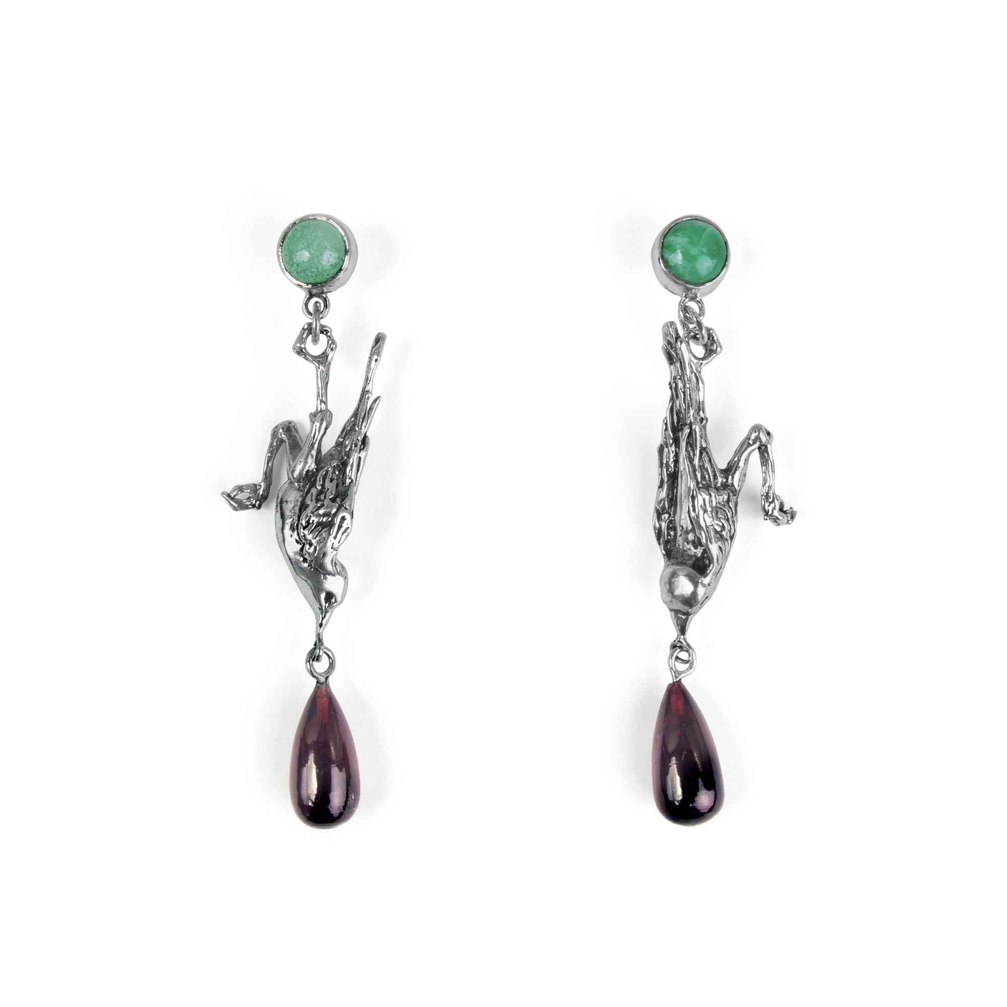 Chrysoprase and Garnet Bird Earrings
