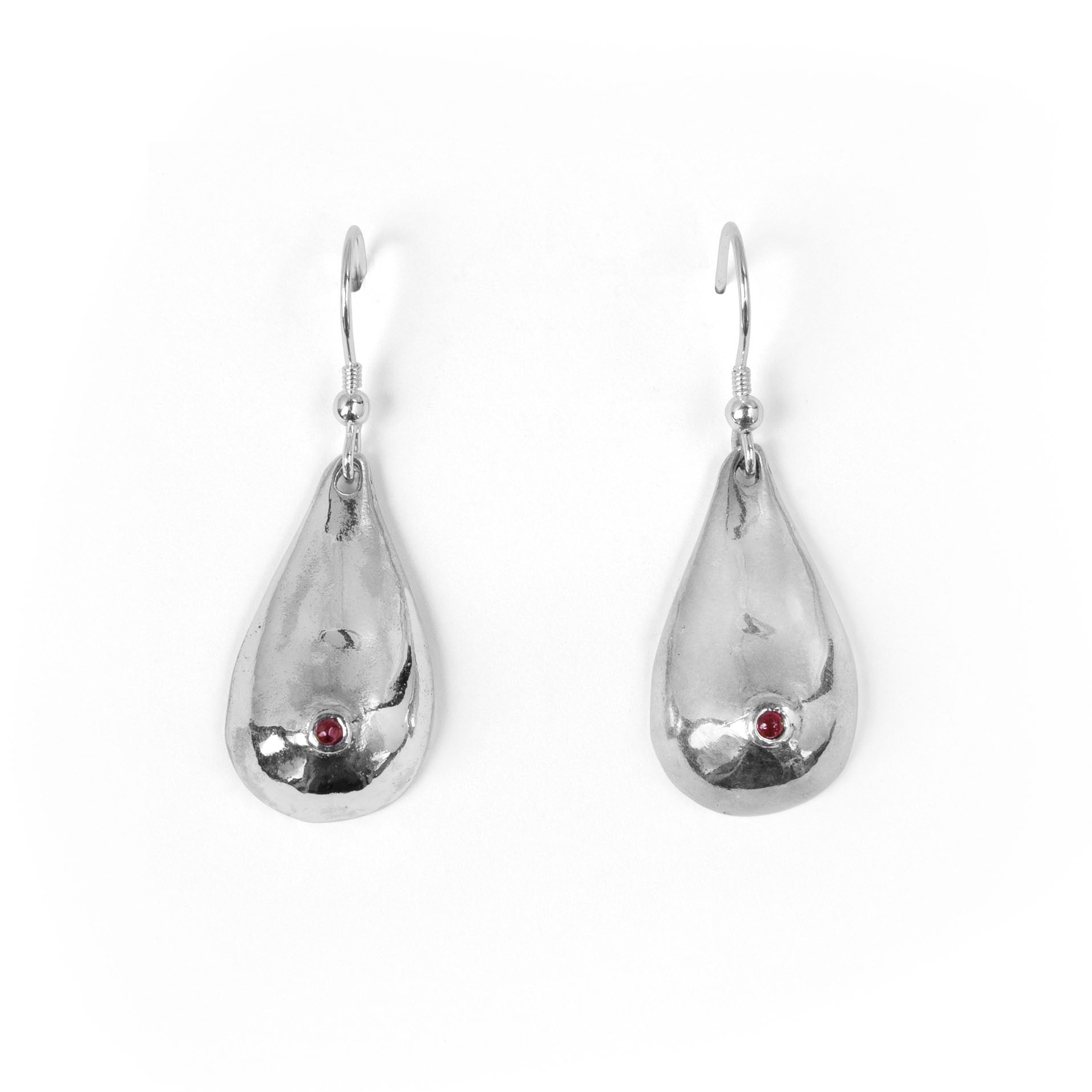 Silver + Ruby Boob Earrings