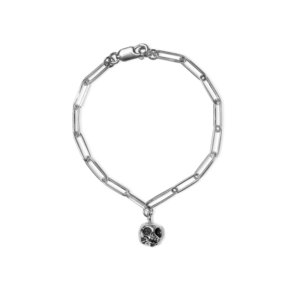 Silver Skull Paperclip Chain Bracelet