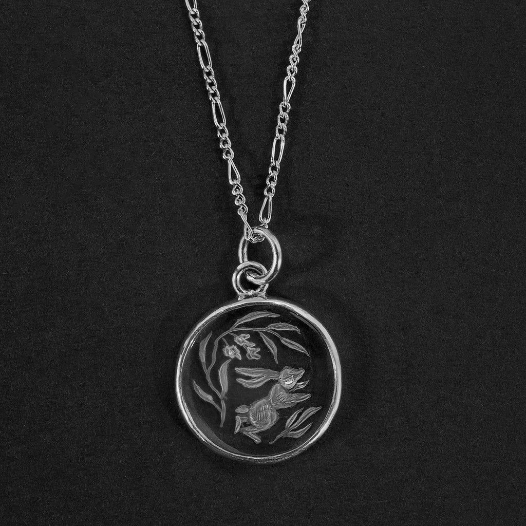 Run, Rabbit! Rock Crystal intaglio necklace