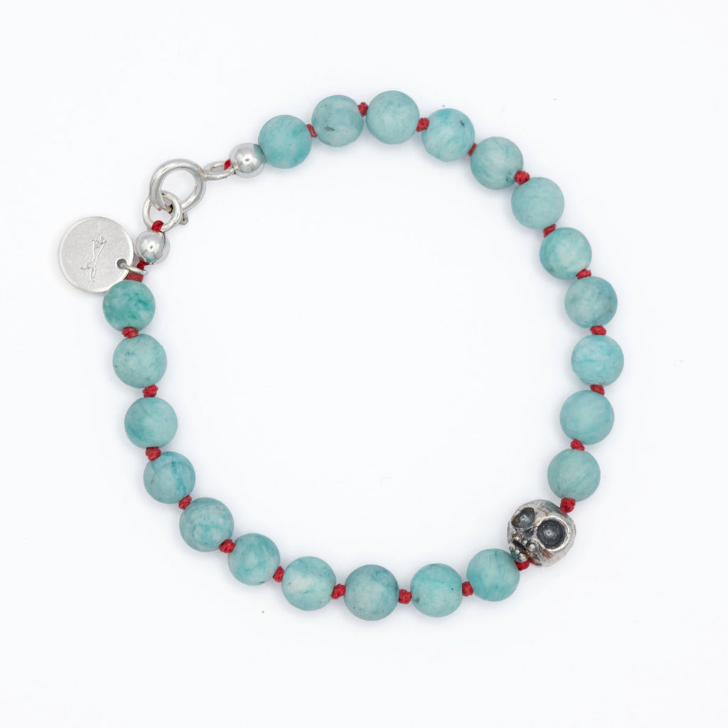 Matt Frosted Amazonite and silver skull bracelet