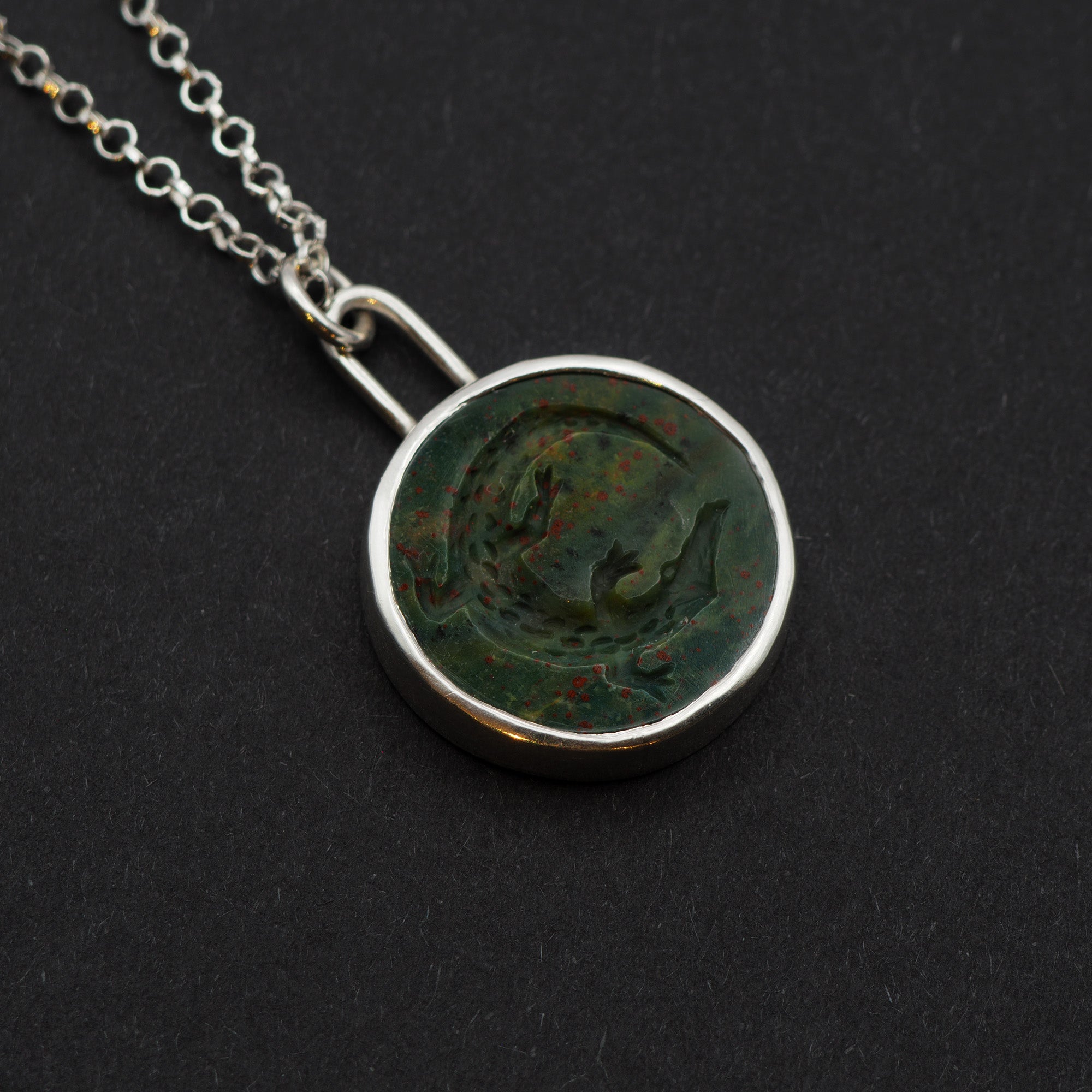 Bloodstone crocodile intaglio necklace