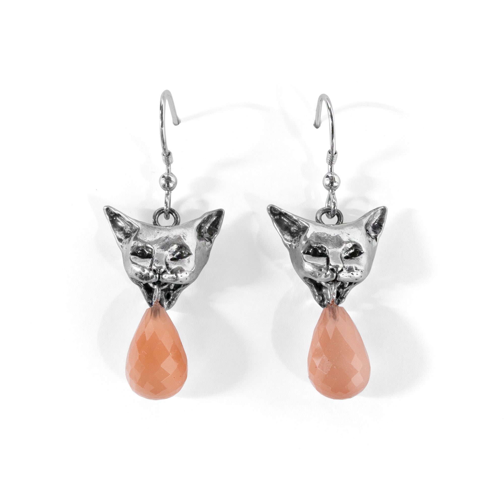 Peach moonstone cat vomit drop-earrings