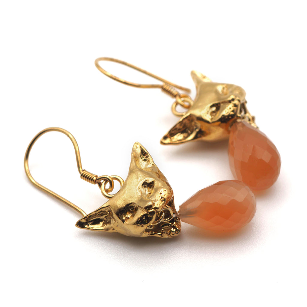 Gold vermeil Peach moonstone cat vomit drop-earrings