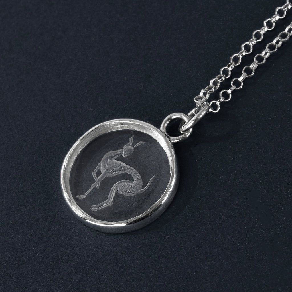 Chaos-Ears Hound in rock crystal intaglio necklace