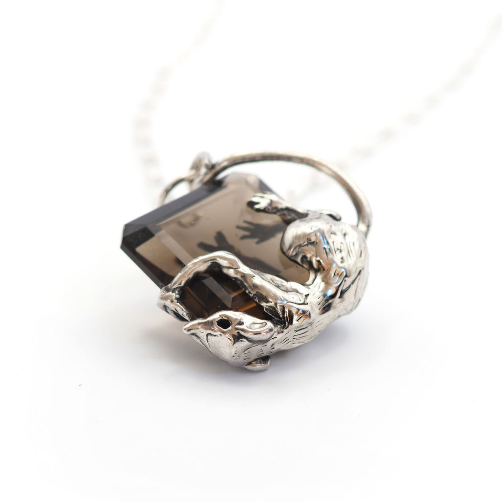 Drop catch smoky quartz necklace
