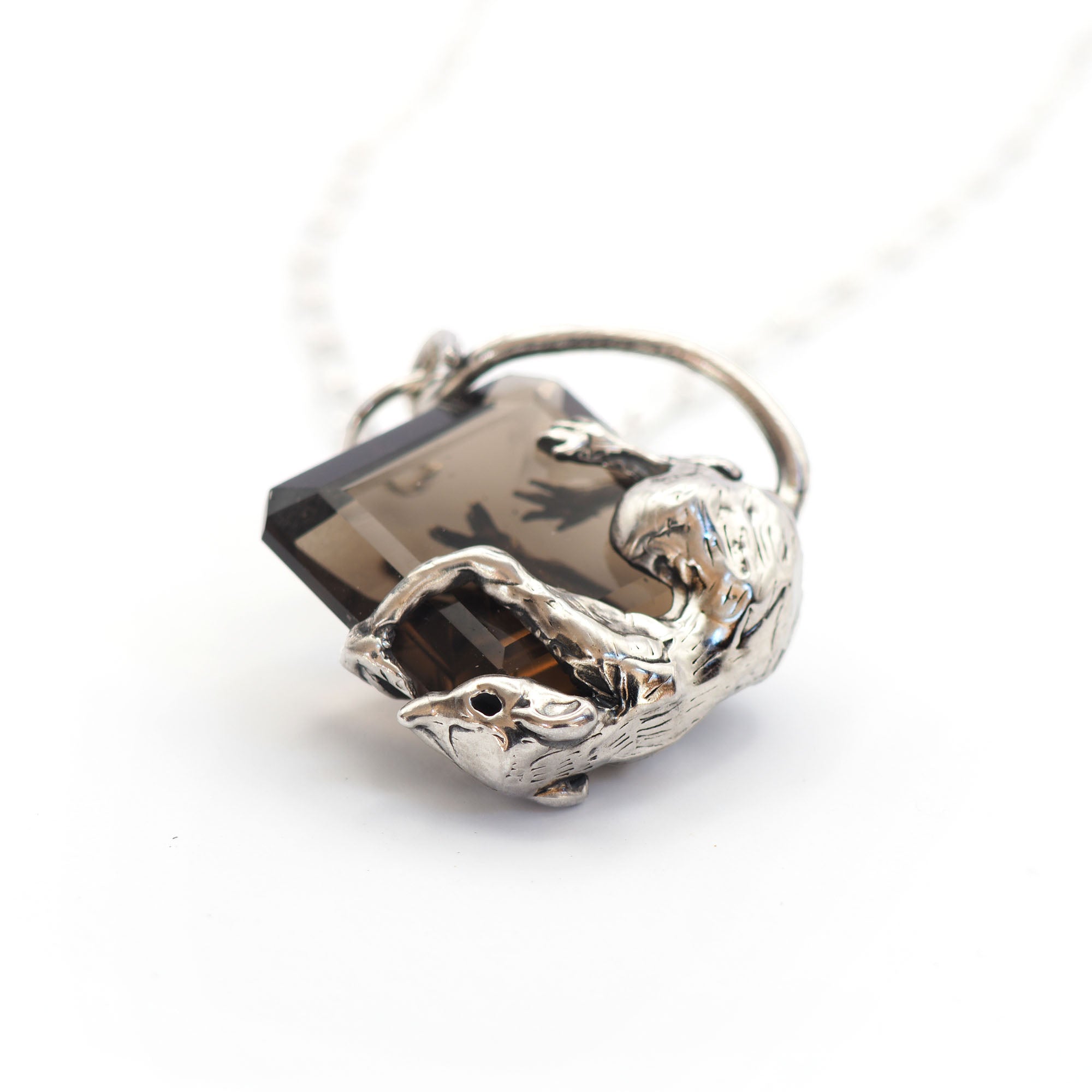 Drop catch smoky quartz necklace