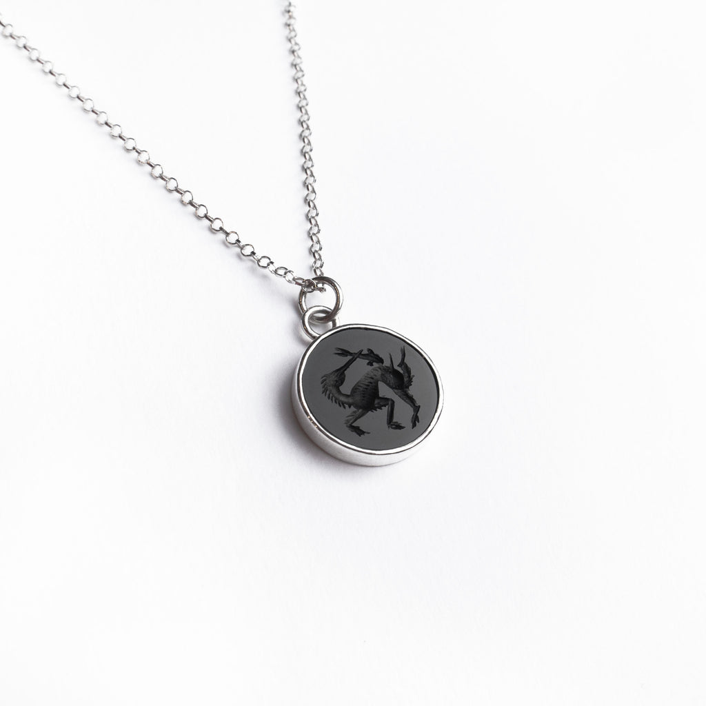 Black obsidian fisher intaglio necklace