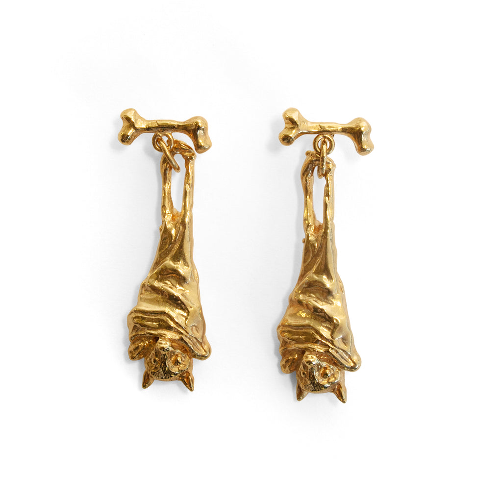 Gold Vermeil Bone + Bat Drop Earrings