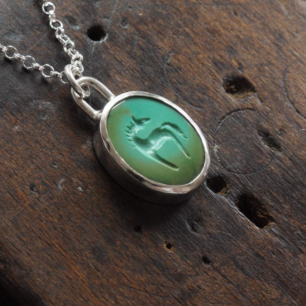 Turquoise Horse intaglio necklace