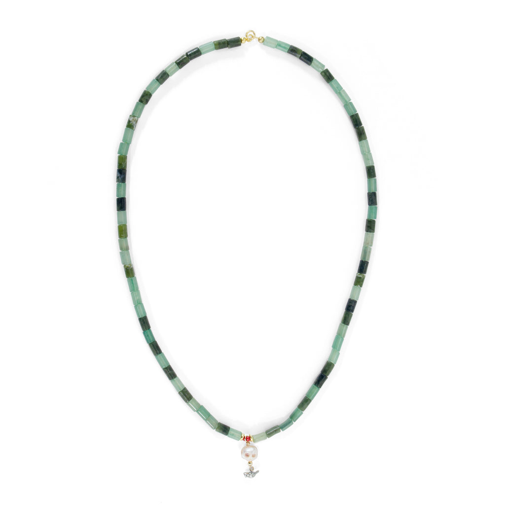 Jade and Green Aventurine necklace with a skull pearl
