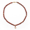 Red Jasper + Pink aventurine necklace with a skull pearl