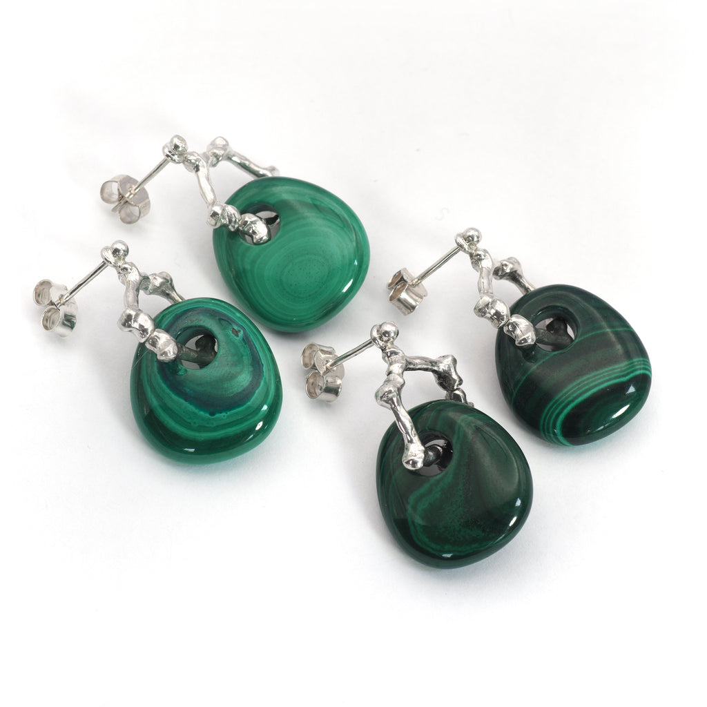 Malachite bone hoop earrings
