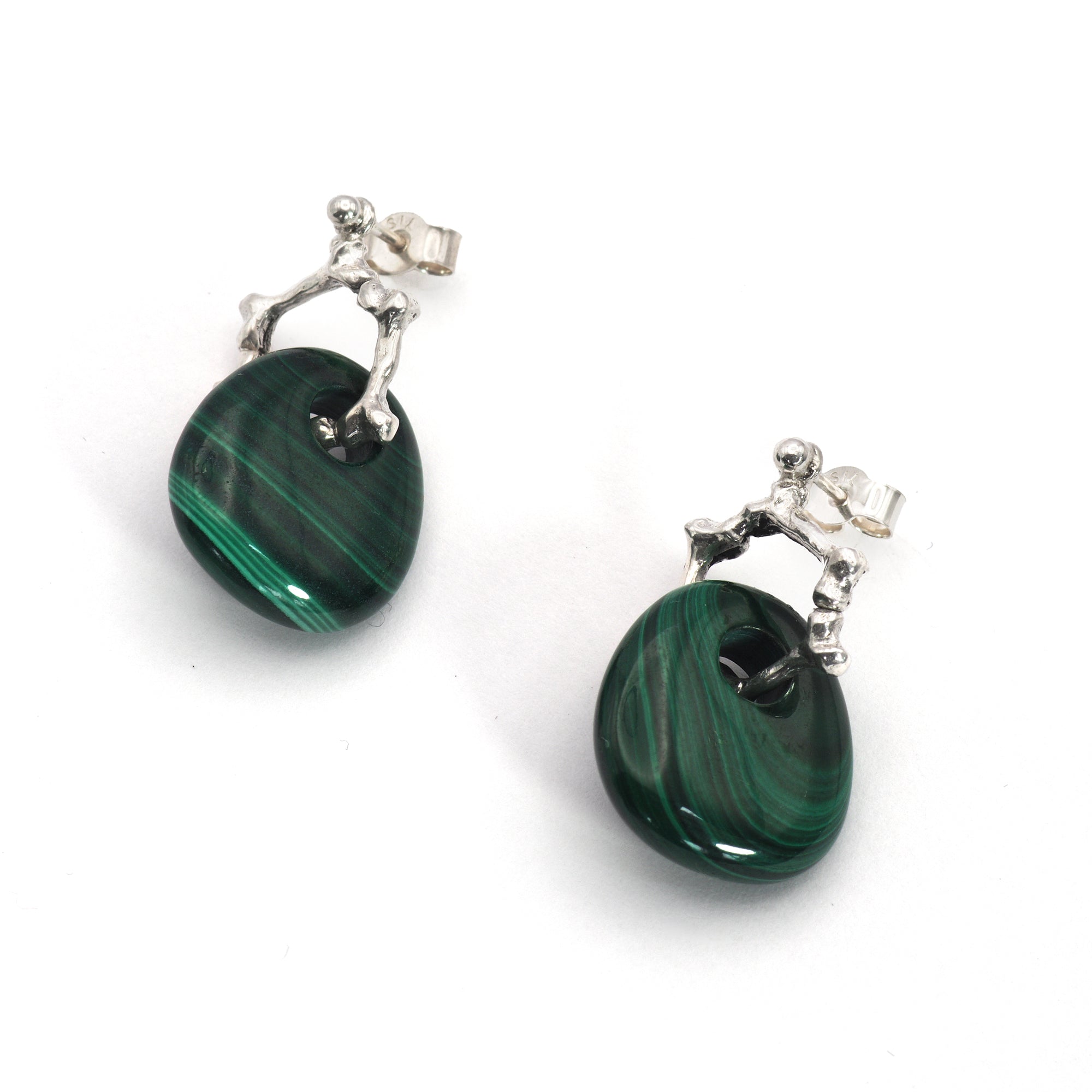Malachite bone hoop earrings