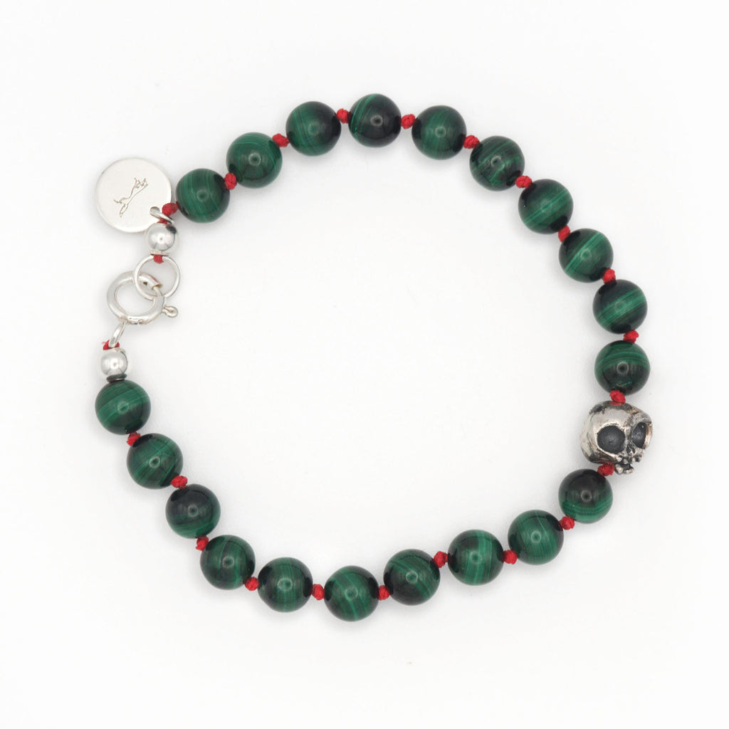 Malachite and silver skull bracelet