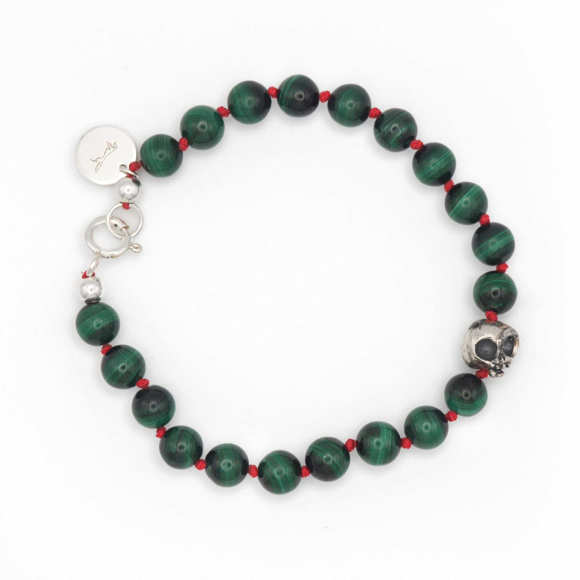 Malachite and silver skull bracelet