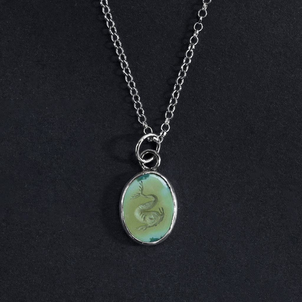 Turquoise Map Monster intaglio necklace