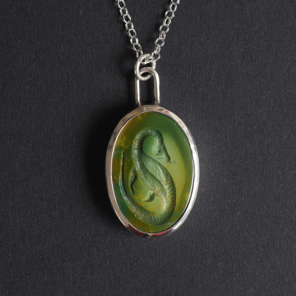 Turquoise Map Monster 2 intaglio necklace