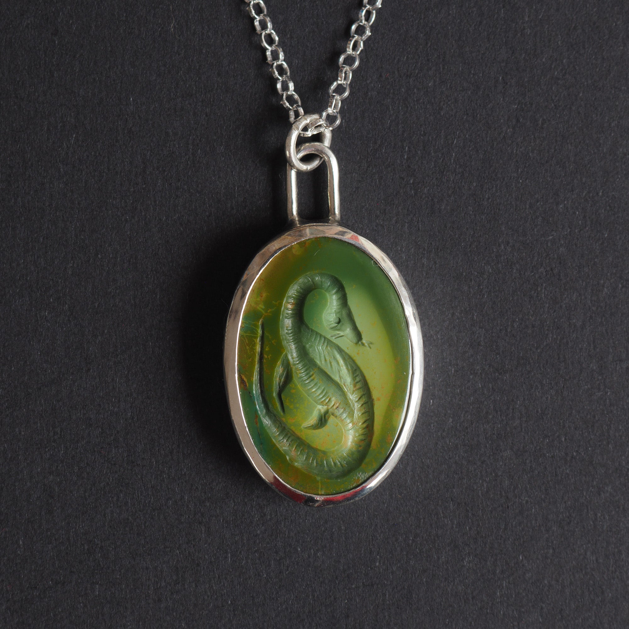 Turquoise Map Monster 2 intaglio necklace