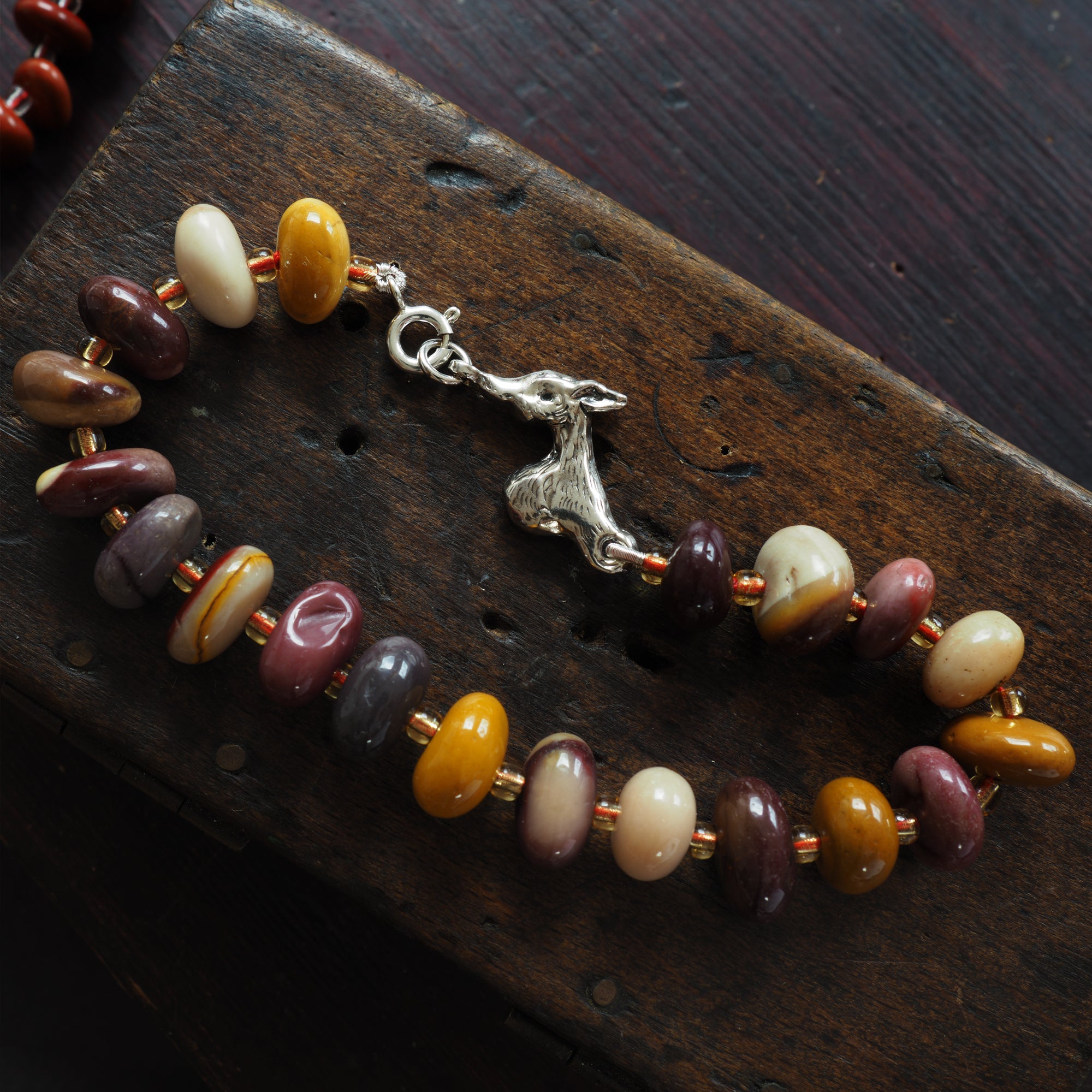 Mookaite + dog-link bracelet