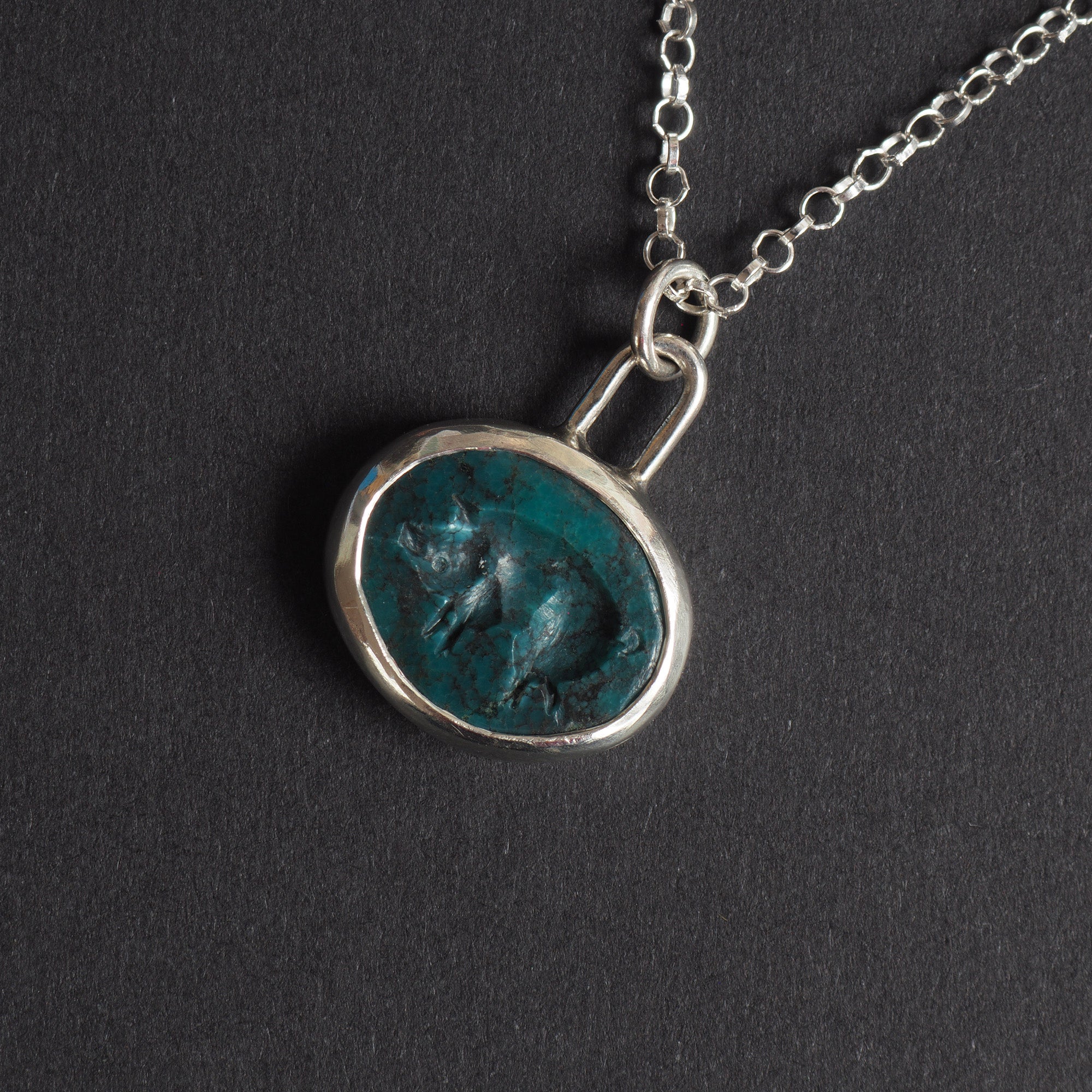 Turquoise Pig intaglio necklace