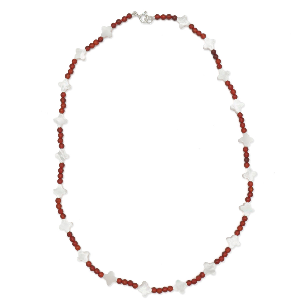 Carnelian & shell quatrefoil necklace