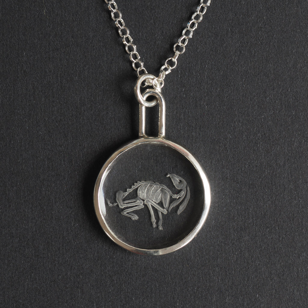 Skeletal Rabbit reverse intaglio necklace