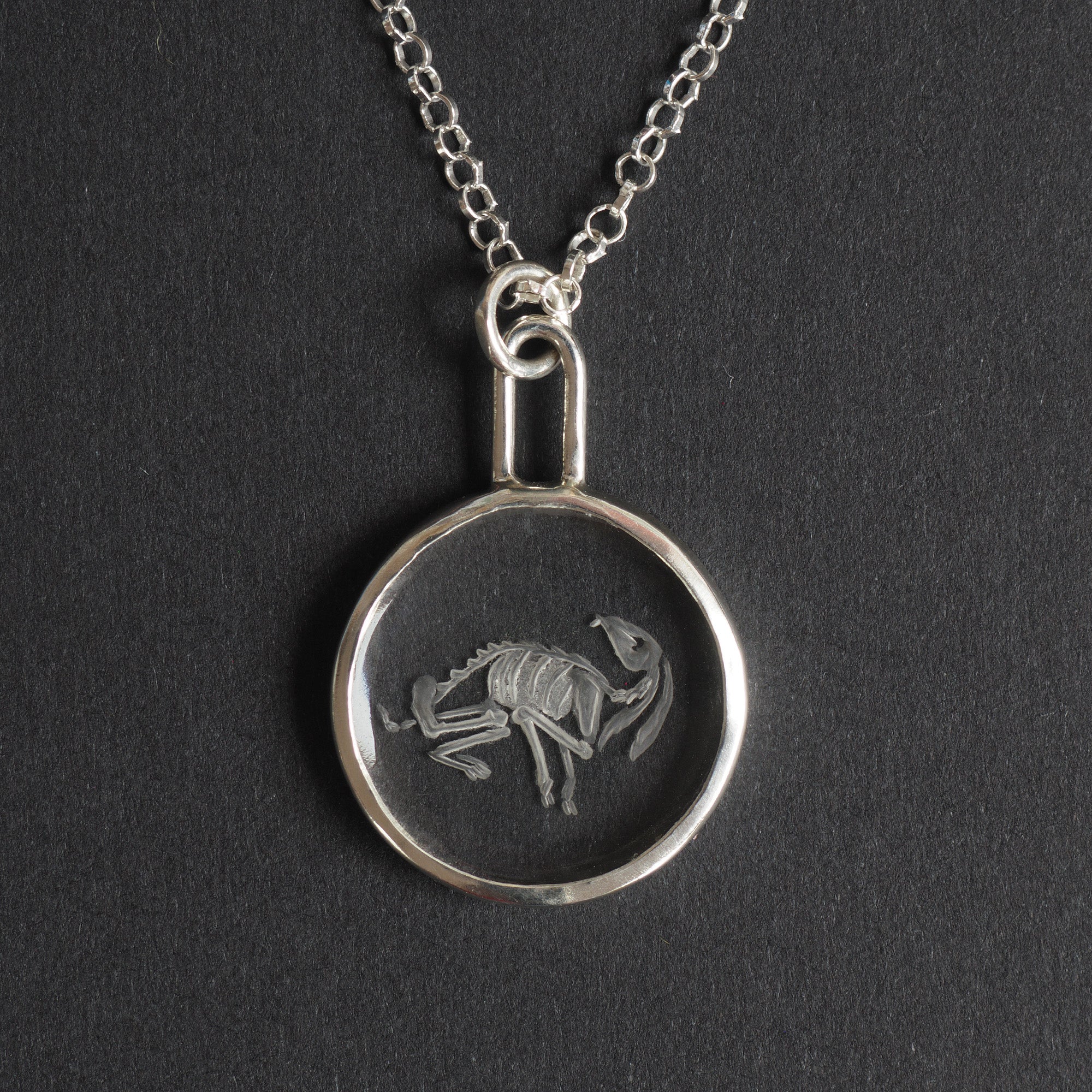 Skeletal Rabbit reverse intaglio necklace