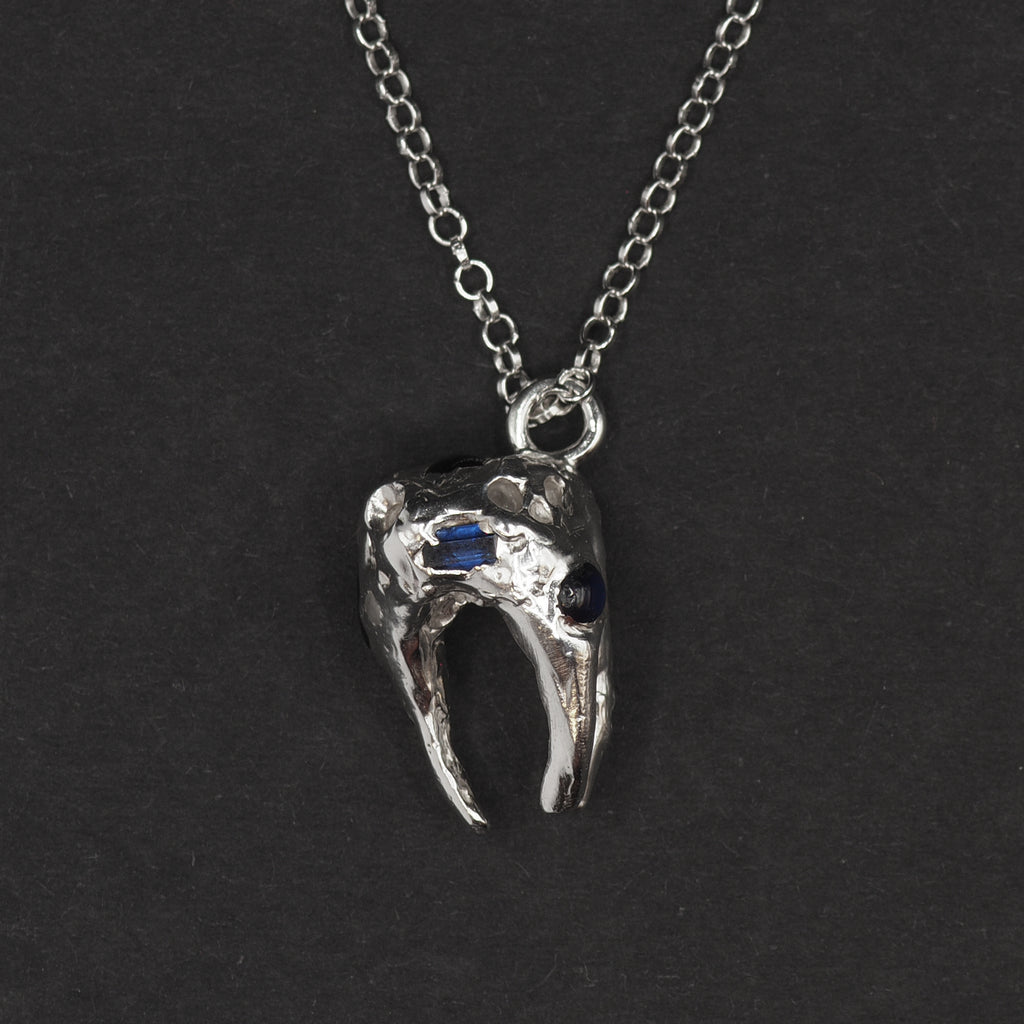 Sapphire studded Sweet Tooth Silver Necklace