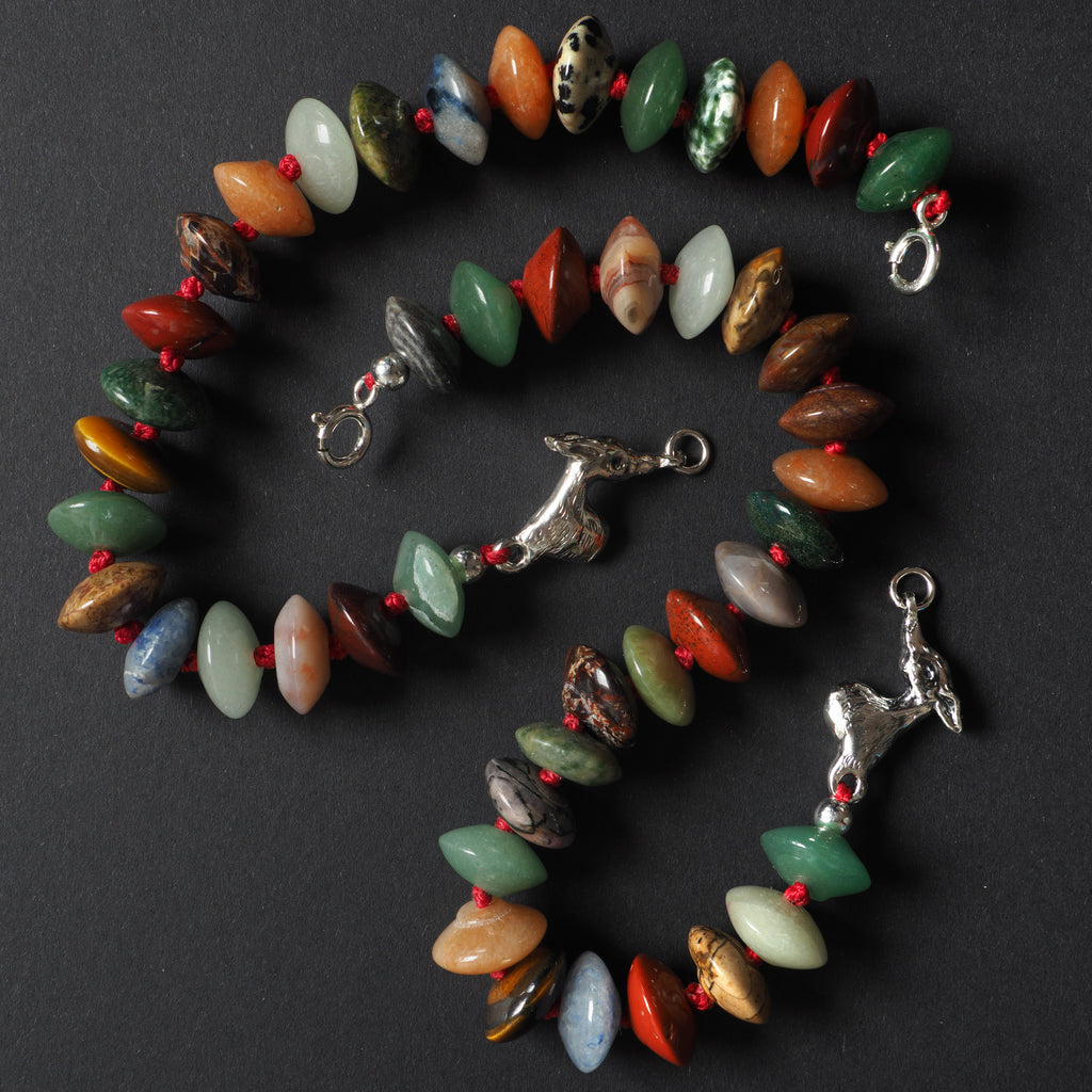 Chunky Mixed gem saucers + dog-link bracelet