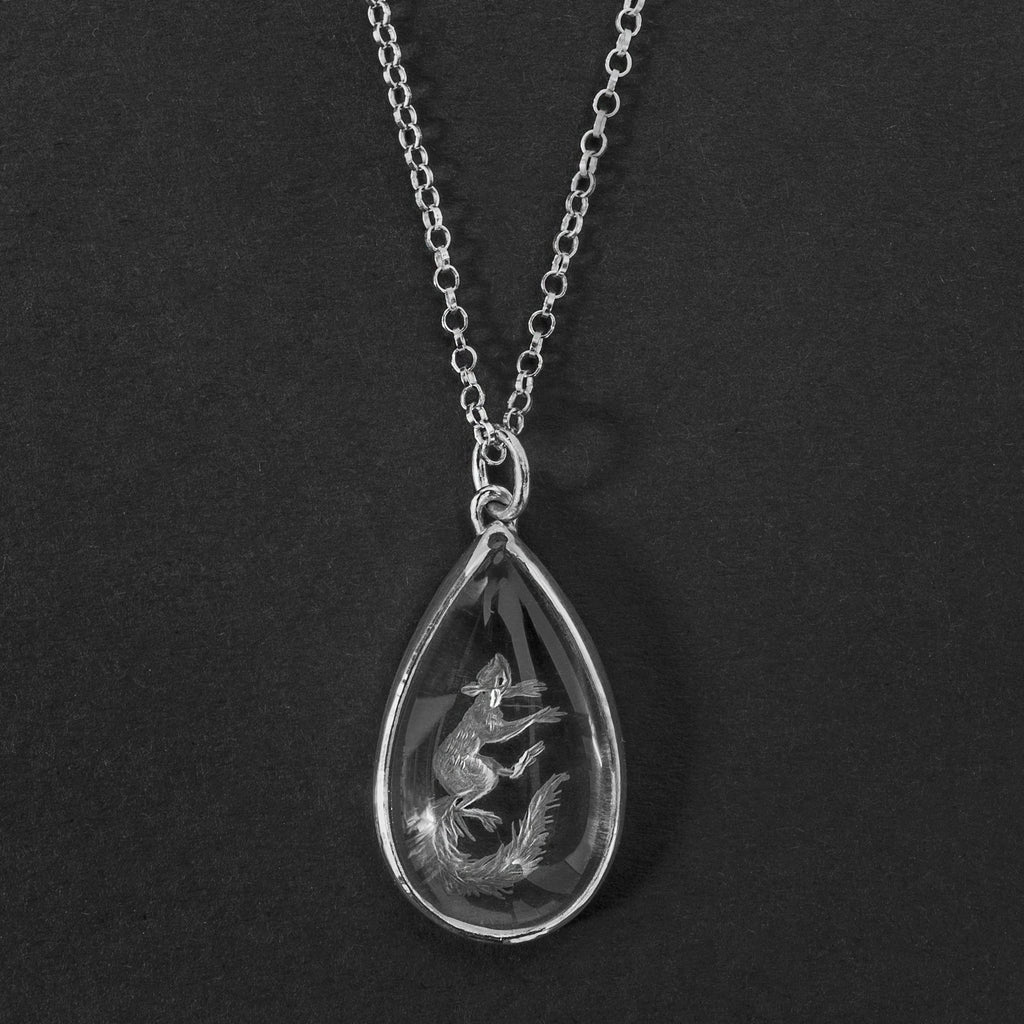 Squirrel rock crystal intaglio necklace