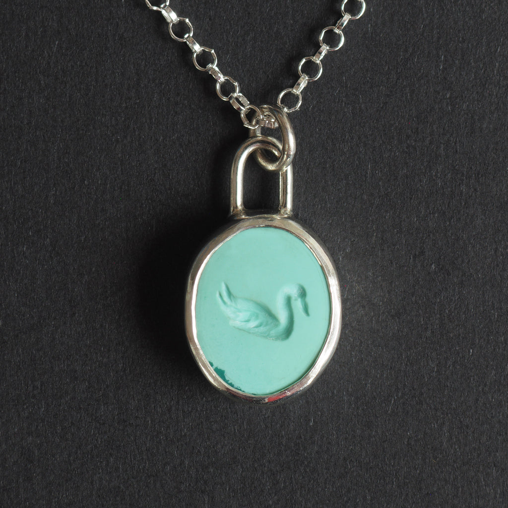 Turquoise swan intaglio necklace