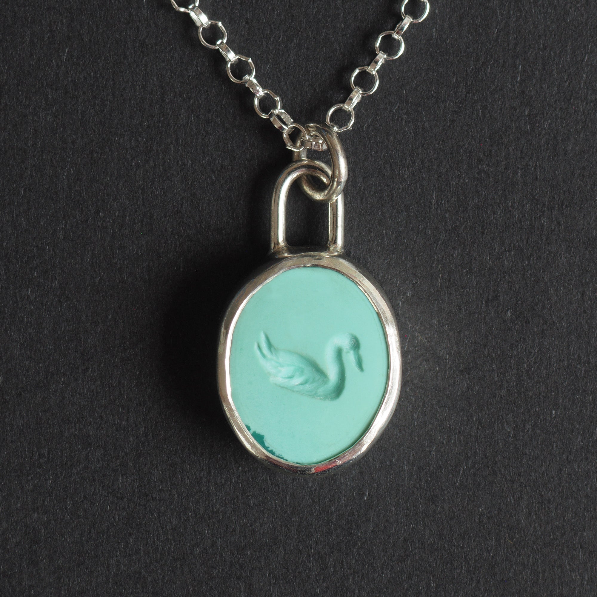Turquoise swan intaglio necklace