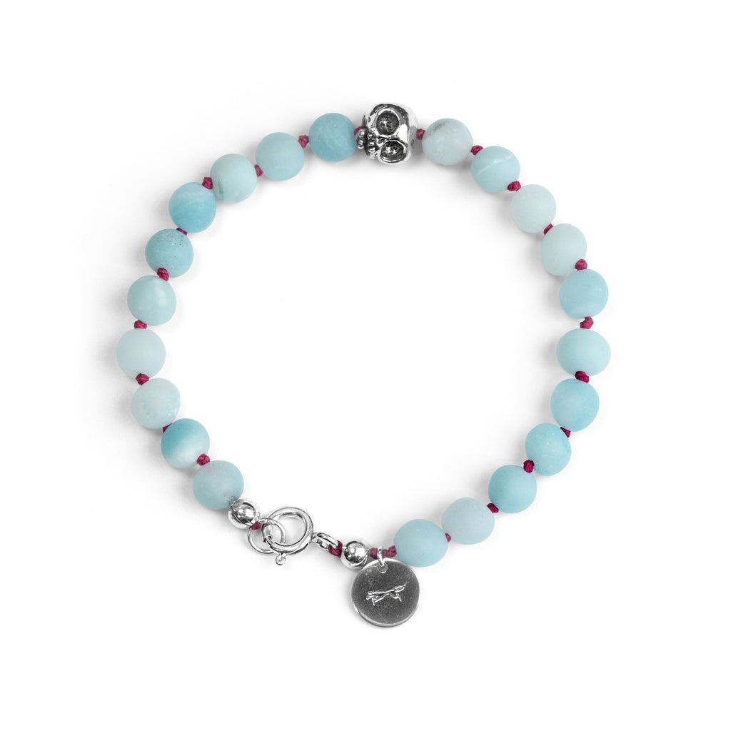 Frosted Amazonite and silver skull bracelet