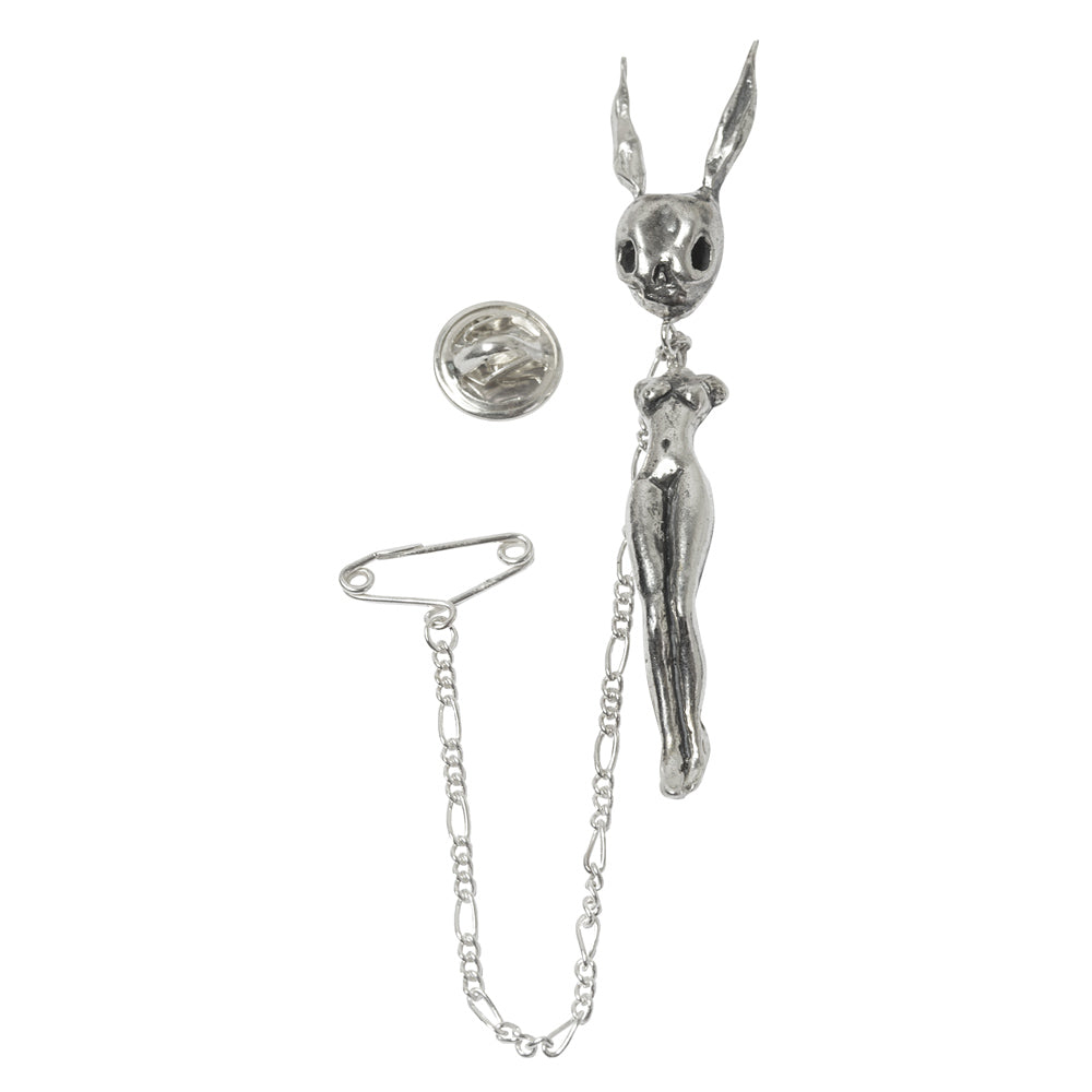 Rabbit-Lady Bobble Head Silver Pin