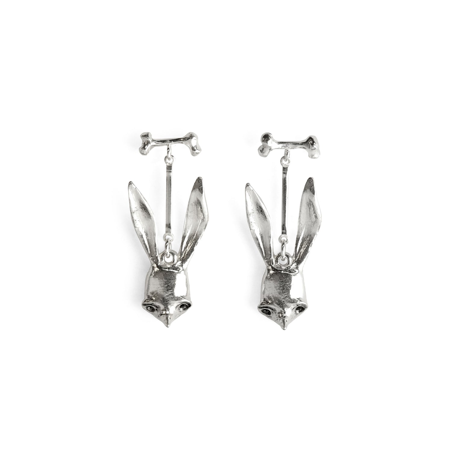 Bone + Sally Mask Drop Silver Earrings