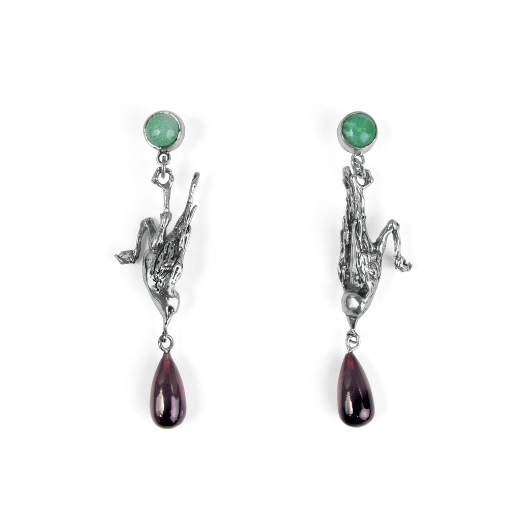 Chrysoprase and Garnet Bird Earrings