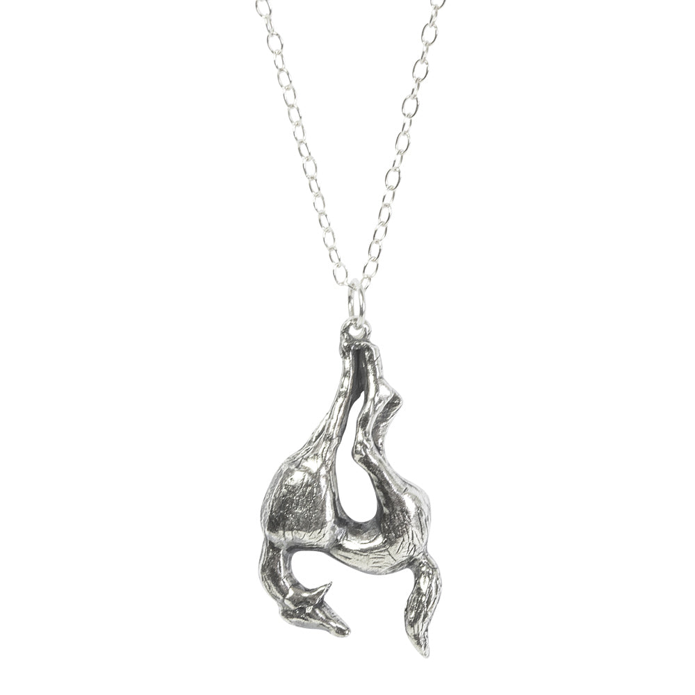 Hanging Horse Silver Necklace pendant closeup 