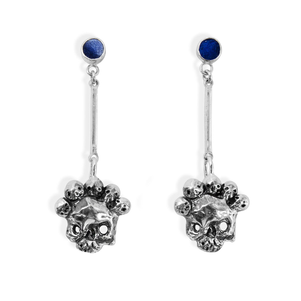Nameless God Lapis and Silver Drop Earrings
