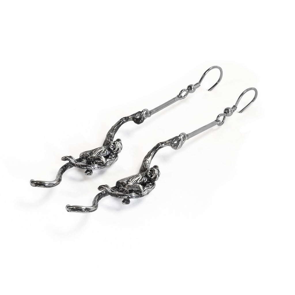 Silver Monkey Drop Earrings