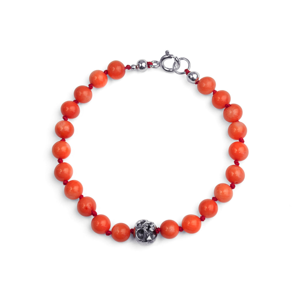 Semi-precious stone beaded skull bracelet
