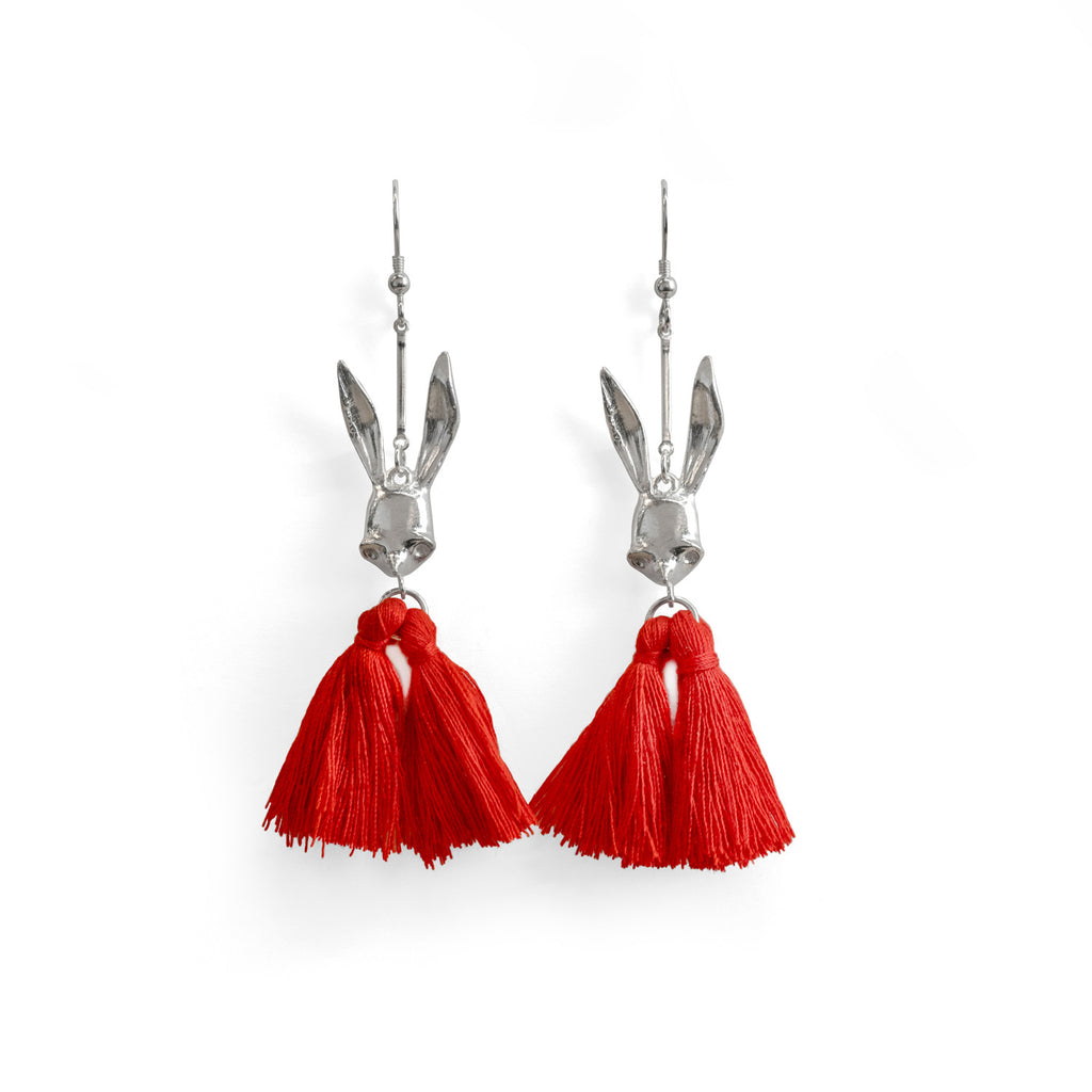 Sally Rabbit Mask Tassel Silver Earrings