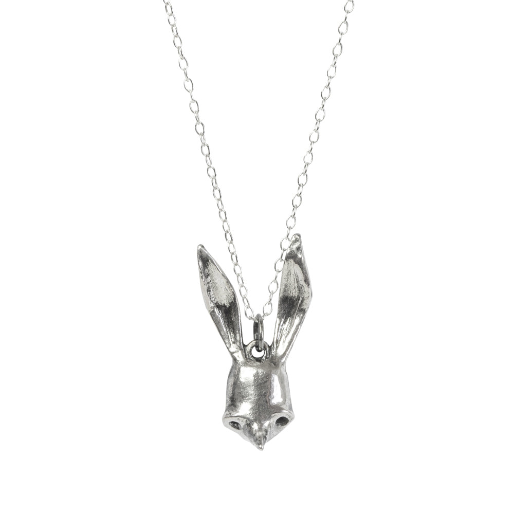 Sally Rabbit Mask Silver Necklace pendant closeup 