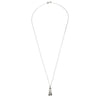 Sterling silver ghost necklace with full chain shown laid out flat on a white background.